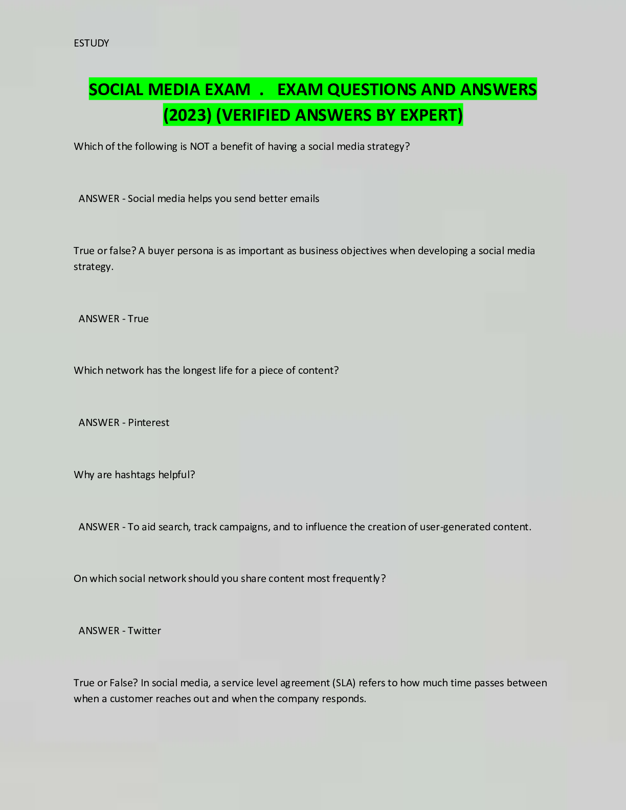 SOCIAL MEDIA EXAM . EXAM QUESTIONS AND ANSWERS (2023) (VERIFIED ANSWERS